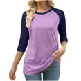 thumbnail image 1 of Womens Tops Plus Size 3/4 Sleeve Color Blocked Round Neck Raglan Sleeve Pullover Top Purple L, 1 of 4
