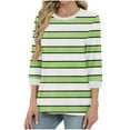 thumbnail image 1 of Womens Tops Plus Size 3/4 Sleeve Stripe Print Color Round-neck Pullover Blouses Army Green XXL, 1 of 5