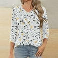 thumbnail image 1 of Womens Tops Plus Size 3/4 Sleeve V-neck Floral Print Casual T-shirt White M, 1 of 6