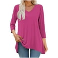 thumbnail image 1 of Womens Tops Plus Size 3/4 Sleeves Round Neck Casual Printed T-shirt Blouse Hot Pink XXL, 1 of 6