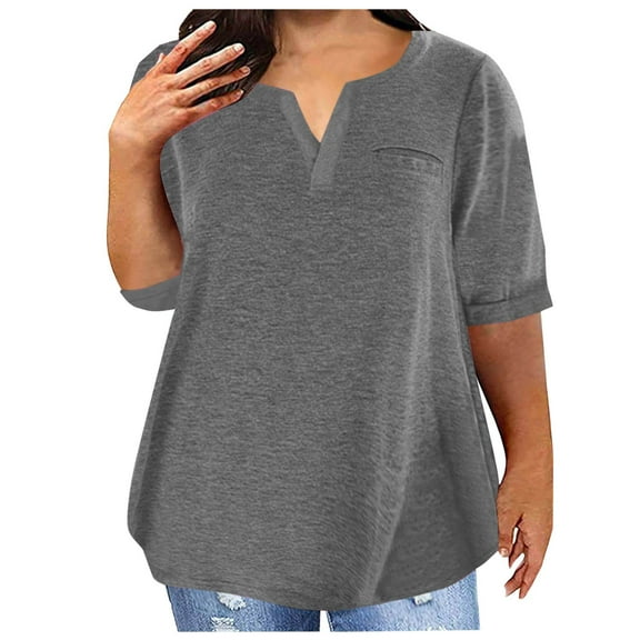 Womens Tops Plus Size Business Casual Shirts Loose Fit Short Sleeve Tshirts Summer Clothes Fashion Trendy Outfit Dark Gray L