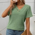 thumbnail image 1 of Womens Tops Plus Size Casual Solid Color Knit Button-Front V-Neck T-Shirt Green XL, 1 of 6