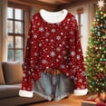 thumbnail image 1 of Womens Tops Plus Size Christmas Printed Long Sleeved Coarse Woven Stripe Winter Round Neck Pullover Sweatshirts *Red M, 1 of 4