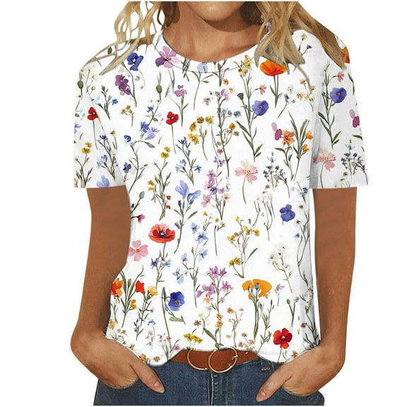 Womens Tops Plus Size Gifts for Women Womens Summer Tops Dressy Casual Crewneck Short Sleeve Shirt Women Women Summer Short Sleeve Tops