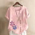 thumbnail image 1 of Womens Tops Plus Size Clearance! Xunlbb Women Casual And Linen Round-Neck Top Printed Short Sleeve Button T-shirt Blouse ,T-shirt Tunic Tops Pink, 1 of 4