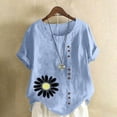 thumbnail image 1 of Womens Tops Plus Size Clearance! Xunlbb Women Fashion Casual Linen Top Printed Short Sleeve Button T-shirt Blouse Top ,T-shirt Tunic Tops Light Blue, 1 of 4