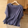 thumbnail image 1 of Womens Tops Plus Size Clearance under $5 Short Sleeve Round-Neck Solid Color Casual Loose T-Shirt Blue L, 1 of 3
