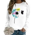 thumbnail image 1 of Womens Tops Plus Size Dandelion Printed Round Neck Loose Long Sleeve Casual Capless Sweatshirt White S, 1 of 3