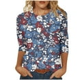 thumbnail image 1 of Womens Tops Plus Size Floral 3/4 Sleeve T-Shirt Dressy Casual Tunic Crewneck Basic Tee Shirt Blouse, 1 of 5
