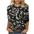 thumbnail image 1 of Womens Tops Plus Size Floral 3/4 Sleeve T-Shirt Dressy Casual Tunic Crewneck Basic Tee Shirt Blouse, 1 of 5