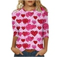 thumbnail image 1 of Womens Tops Plus Size Heart 3/4 Sleeve T Shirts for Valentines Cute Crewneck Basic Tee Trendy Tunic, 1 of 5