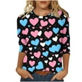 thumbnail image 1 of Womens Tops Plus Size Heart 3/4 Sleeve T Shirts for Valentines Cute Crewneck Basic Tee Trendy Tunic, 1 of 5