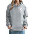 thumbnail image 1 of Womens Tops Plus Size Hooded Long Sleeved Printed Off Shoulder Sleeves Casual Loose Sweatshirt Gray M, 1 of 4