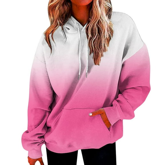 Womens Tops Plus Size Long Sleeve Button Hoodies Printed Pocket Casual Sweatershirt Pink 2XL