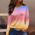 thumbnail image 1 of Womens Tops Plus Size Long Sleeve Gradient Printing Round Neck Casual Loose Sweatshirt Yellow, 1 of 5