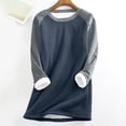 thumbnail image 1 of Womens Tops Plus Size Long Sleeve Leopard Patchwork Thick Fleece Sweatshirt Round Neck Underwear Navy L, 1 of 3