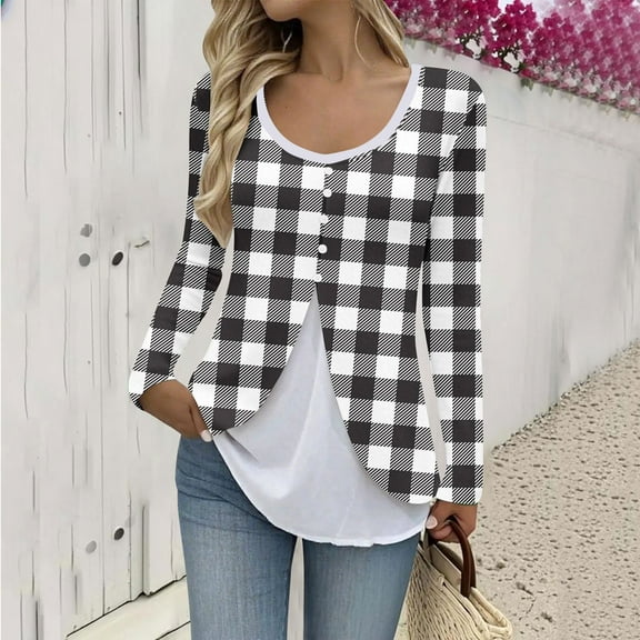 Womens Tops Plus Size Long Sleeve Mock Two Piece Shirts for Women Waist Office to Weekend Wear Stretch Basic Style Casual Outfits