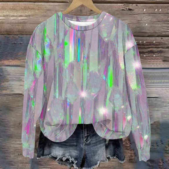 Womens Tops Plus Size Long Sleeve Printed Casual Loose Hoodless Sweatshirts Green L