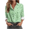 thumbnail image 1 of Womens Tops Plus Size Long Sleeve Printed Lapel Button Down Shirt Top Green M, 1 of 4