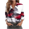 thumbnail image 1 of Womens Tops Plus Size Long Sleeve Printed Lapel Button Down Shirt Top Wine L, 1 of 4