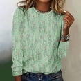 thumbnail image 1 of Womens Tops Plus Size Long Sleeve Printing Round Neck Casual Loose T-Shirt Green XXL, 1 of 4