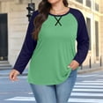thumbnail image 1 of Womens Tops Plus Size Long Sleeved Color Blocking Round Neck Casual Solid Color Pullover Loose Raglan Top 2-Sky Blue S, 1 of 6