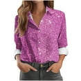 thumbnail image 1 of Womens Tops Plus Size Long Sleeved Regular Casual Series Printed Lapel Button Up Shirt Pink M, 1 of 4