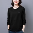 thumbnail image 1 of Womens Tops Plus Size Long Sleeved Round Neck Casual Plus Size Base Shirt Top Black, 1 of 3