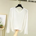 thumbnail image 1 of Womens Tops Plus Size Long-sleeved Round-neck Solid Color Undershirt White L, 1 of 6