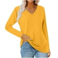 thumbnail image 1 of Womens Tops Plus Size Long-sleeved V-neck Elegant Casual Solid-color T-shirt Loose Top Yellow, 1 of 5
