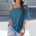 thumbnail image 1 of Womens Tops Plus Size Off Shoulder Short Sleeve Solid Color T Shirts Blouses Summer Casual Tees Blue XL, 1 of 6