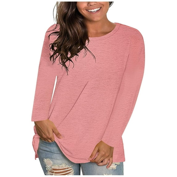 Womens Tops Plus Size Sawvnm Women's Fashion Solid Loose Long Sleeve T-shirt Pullover Tops