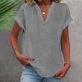 thumbnail image 1 of Womens Tops Plus Size Sawvnm Women's Tops Fashion Solid Button Shirt Female V-Neck Loose T-shirt Blouse Summer Tops Gray 5XL, 1 of 6