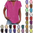thumbnail image 1 of Womens Tops Plus Size Sawvnm Women's Tops Fashion Solid Button Shirt Female V-Neck Loose T-shirt Blouse Summer Tops Hot Pink 5XL, 1 of 7