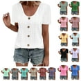 thumbnail image 1 of Womens Tops Plus Size Ndbuld Womens Fashion Summer Short Sleeve Round-Neck Solid Casaul Tops T-shirt Summer Tops White 5XL, 1 of 5