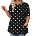 thumbnail image 1 of Womens Tops Plus Size Short Sleeve Round Neck Button Pocket Plus Size Casual Pullover Shirt Black XXL, 1 of 6