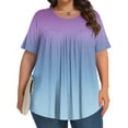 thumbnail image 1 of Womens Tops Plus Size Short Sleeve Round Neck Pleated Gradient Fold Printed Plus Size Blouses for Women 2025 Trendy T Shirts Navy XXL, 1 of 6