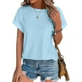 thumbnail image 1 of Womens Tops Plus Size Short Sleeve Round-Neck Solid Summer Casual Blouse Light Blue XL, 1 of 4