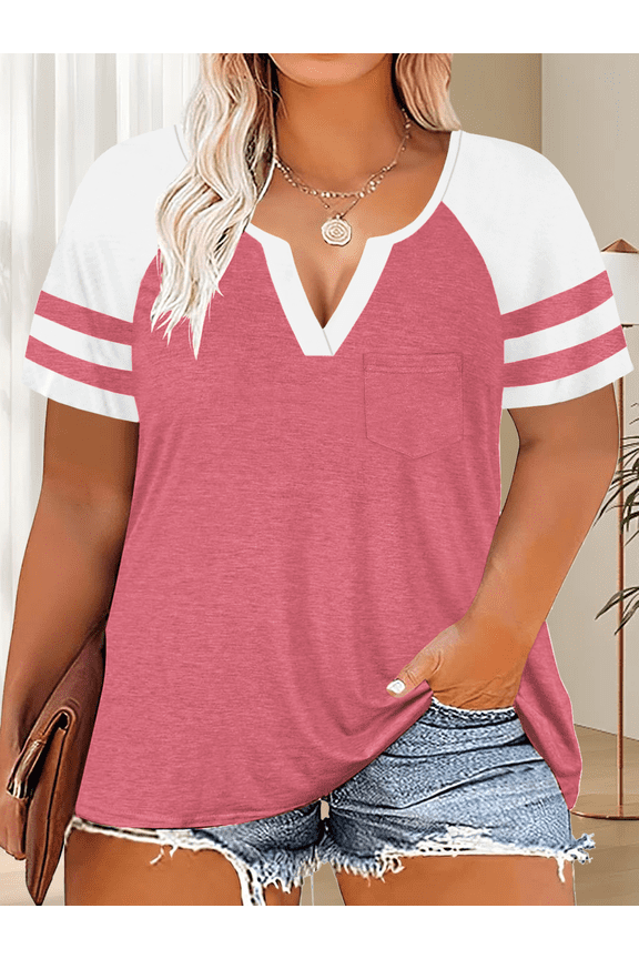 Summer Plus Size Tops for Women Baseball Shirts Striped Tunics Woman Jersey T-shirts Pink