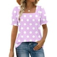 thumbnail image 1 of Womens Tops Plus Size Short Sleeve Square Neck Polka Dot Printing Casual Loose T-shirt Purple XL, 1 of 6