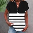 thumbnail image 1 of Womens Tops Plus Size Short Sleeve V-Neck Button Stripe Casual Printed Home T-shirt Black XXL, 1 of 5