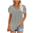 thumbnail image 1 of Womens Tops Plus Size Short Sleeve V Neck Casual Loose Shirts Gray XL, 1 of 5