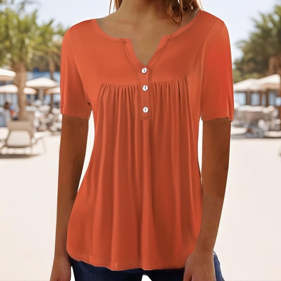 Womens Tops Plus Size Short Sleeve V-Neck Pleats Tunic Summer Casual Blouses Navy XL