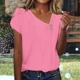 thumbnail image 1 of Womens Tops Plus Size Short Sleeved Button Solid Color Casual Printed Loose T-shirt Pink XL, 1 of 6