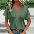 thumbnail image 1 of Womens Tops Plus Size Short Sleeved Button V-neck Casual Solid Color T-shirt Army Green XXL, 1 of 6