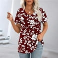 thumbnail image 1 of Womens Tops Plus Size Short Sleeved V-Neck Floral Print Pleated Casual Summer Blouse Red XXL, 1 of 6