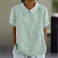 thumbnail image 1 of Womens Tops Plus Size Short-sleeved Turdown Collar Stripe Summer Solid T-shirt Green XL, 1 of 6