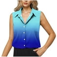 thumbnail image 1 of Womens Tops Plus Size Sleeveless Lapel V-neck Printed Casual Button Up Work Shirt Blue XXL, 1 of 6