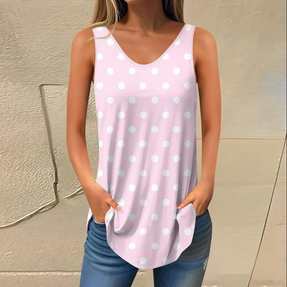 Womens Tops Plus Size Sleeveless Print Tank Tops for Women Summer V Neck T Shirts Trendy Sleeveless Basic Tee Loose Fit 2025 Fashion Pink XXL