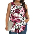 thumbnail image 1 of Womens Tops Plus Size Sleeveless Round-Neck Printed Button Casual T-shirt Blouse Red XXXXXL, 1 of 6